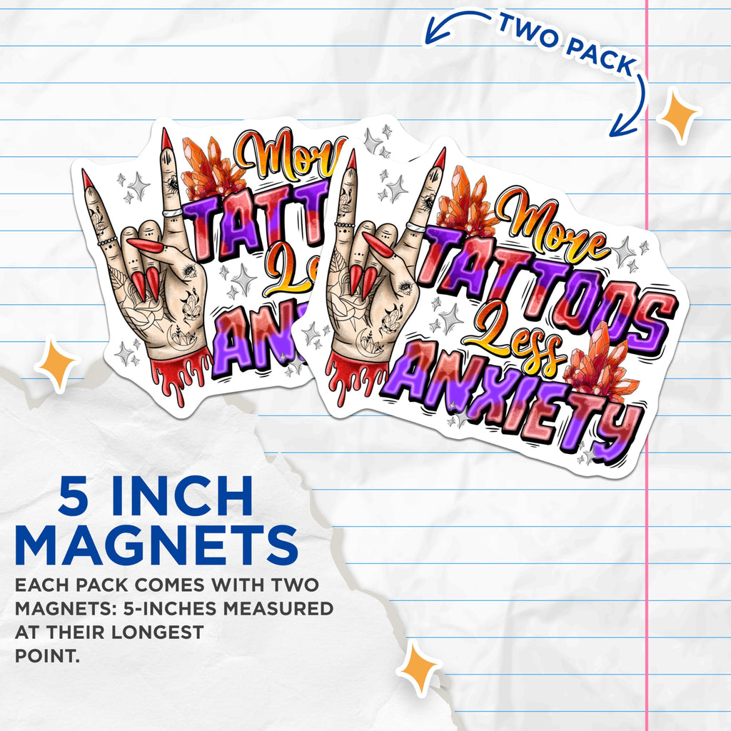 (2 Pack) Tattoo Lover Magnets - Anxiety Reduction - Alt Aesthetic Decor - Rock On Hand - Tattoo Art Design - 5 Inches On Longest Side - Thick Durable Magnet - Made in USA - MAG28028