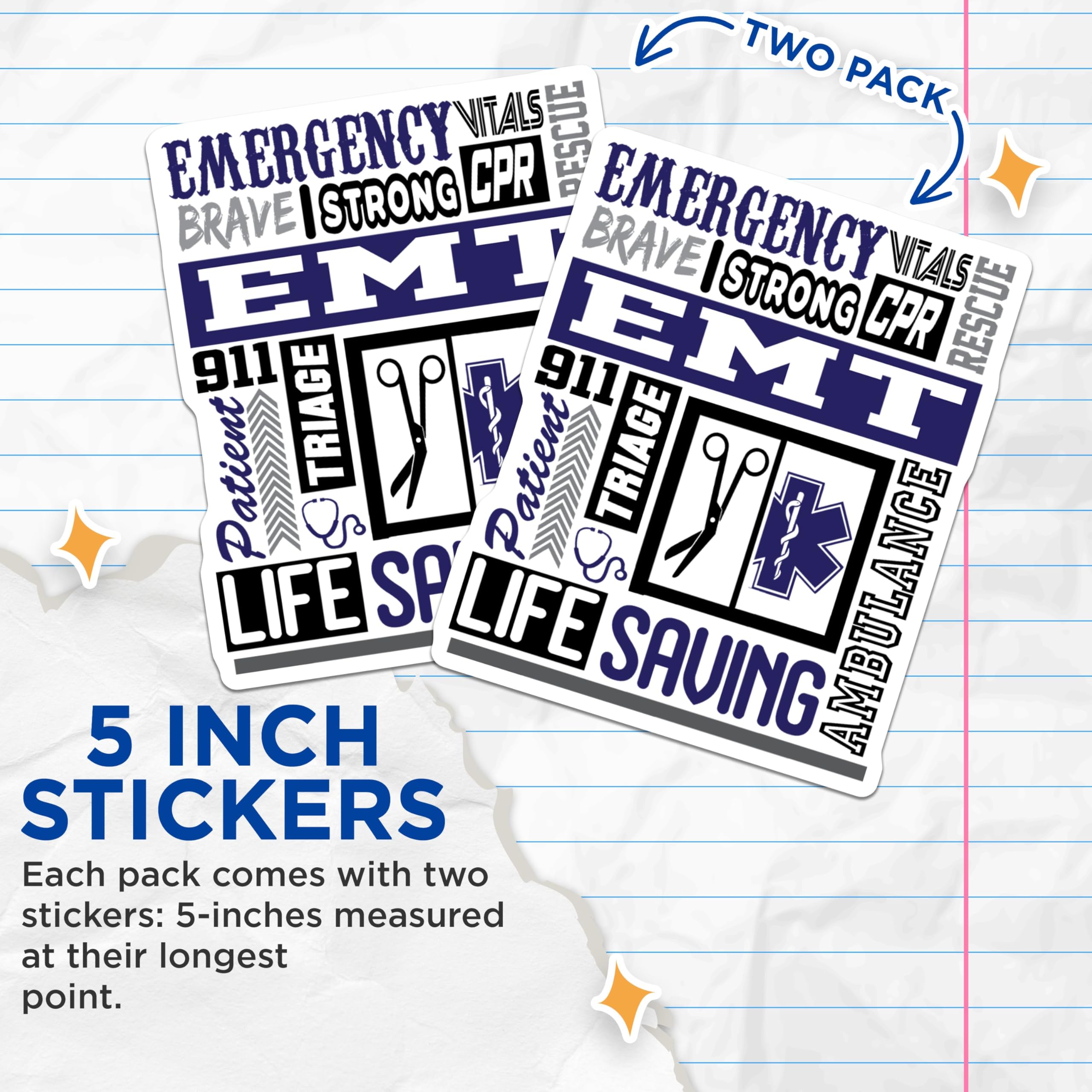 (2 Pack) EMT Life Saving Stickers - Emergency Medical Technician Decals - First Responder Hero Stickers - 5" On Longest Side - Sticks to Smooth Flat Surfaces - Made in USA - BMCS4847