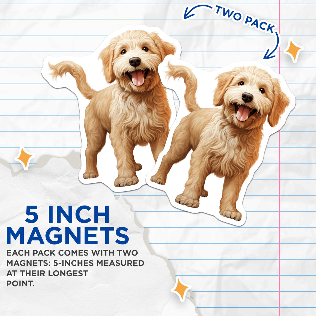 (2 Pack) Golden Doodle Dog Magnets - Cute Pet Illustration - Dog Lover Decor for Home - 5 Inches On Longest Side - Thick Durable Magnet - Made in USA - MAG26046