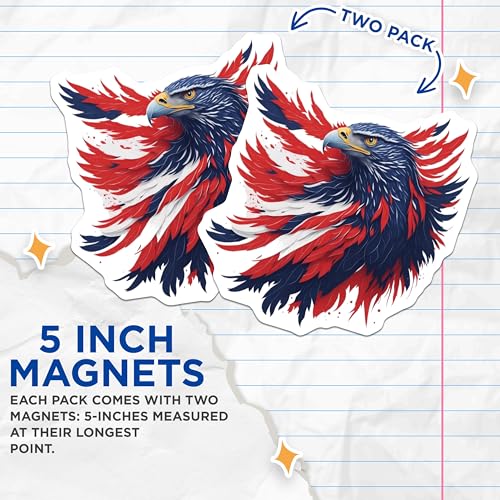 (2 Pack) Patriotic Eagle Magnets - American Flag Eagle - Red White Blue Eagle Magnet Decor - 5" On Longest Side - for Cars, Fridges, Toolboxes - Made in USA - MAG6765