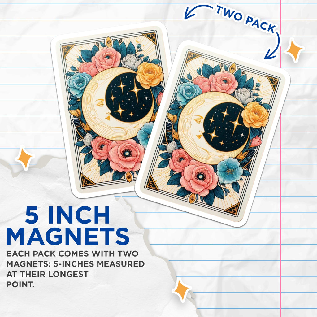 (2 Pack) Crescent Moon Magnets - Floral Botanical Celestial Decor - Mystical Art Nouveau Boho Fridge Locker Magnet Art - 5 Inches On Longest Side - Thick Durable Magnet - Made in USA - MAG20199