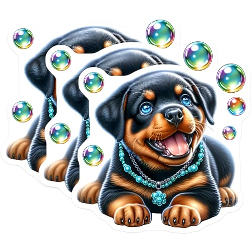 (3 Pack) Rottweiler Puppy Decals - Cute Dog Stickers - Laptop Decal - 3 Inches On Longest Side - Easy Peel & Apply - Made in USA - 3MCS8390