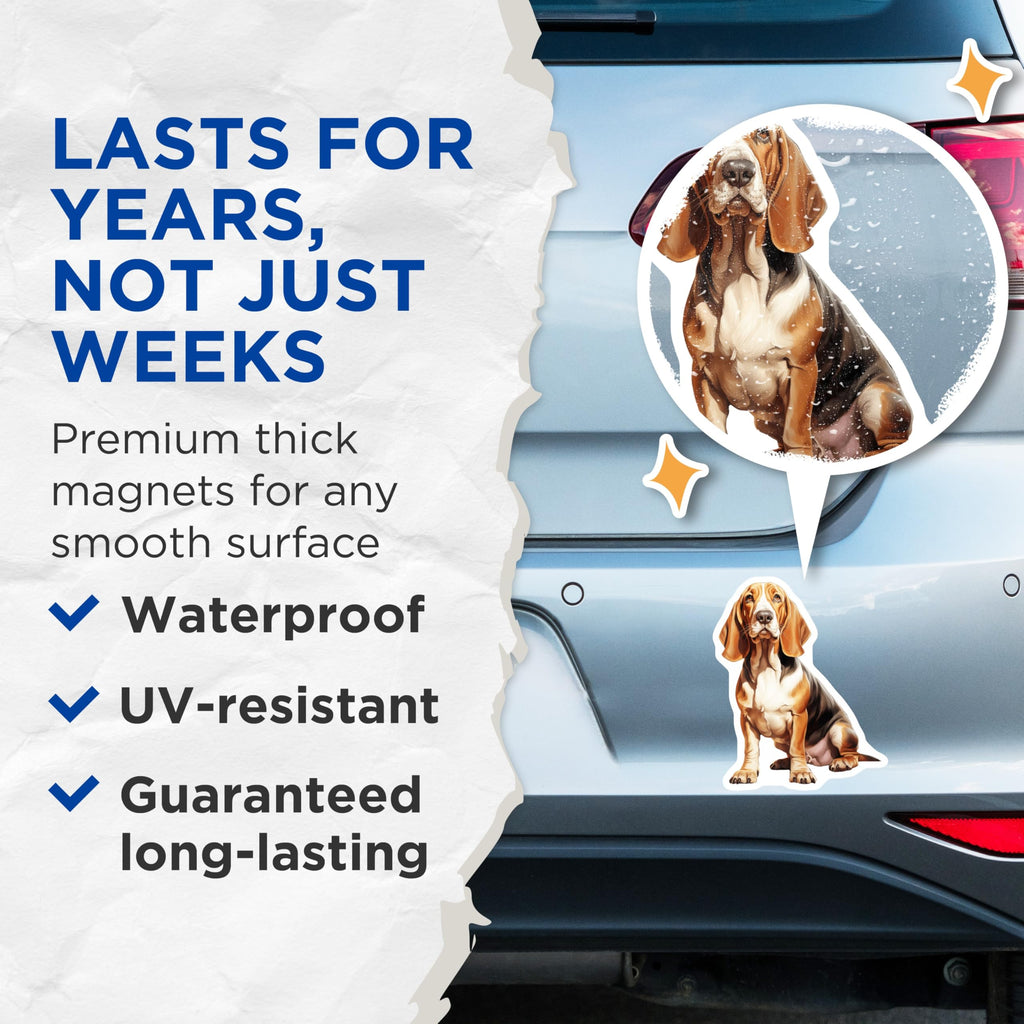 (2 Pack) Basset Hound Magnets - Dog Lover Decor - Pet Parent Accessory - 5 Inches On Longest Side - Thick Durable Magnet - Made in USA - MAG27099
