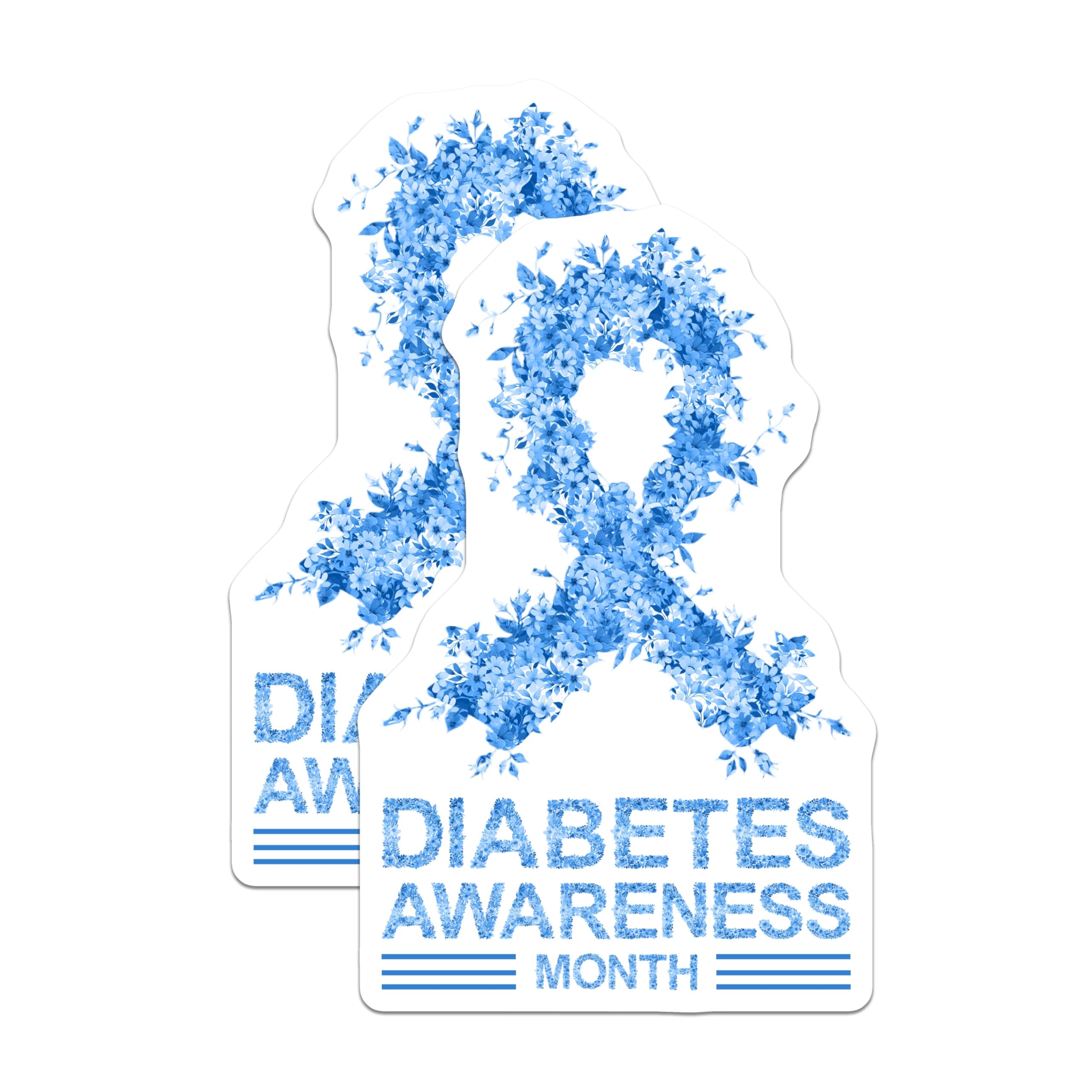 (2 Pack) Diabetes Awareness Magnets - Floral Blue Ribbon - Awareness Month Magnet - 5" On Longest Side - Premium Magnet - for Cars, Refrigerators, Toolboxes, Lockers - Made in USA - MAG17019