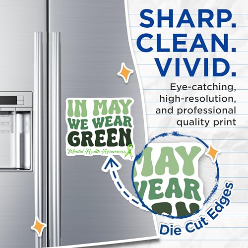 (2 Pack) Mental Health Awareness Magnets - in May We Wear Green - Inspirational Mental Health Quote - Positive Affirmation - 5" On Longest Side - for Cars, Fridges, Toolboxes - Made in USA - MAG8240