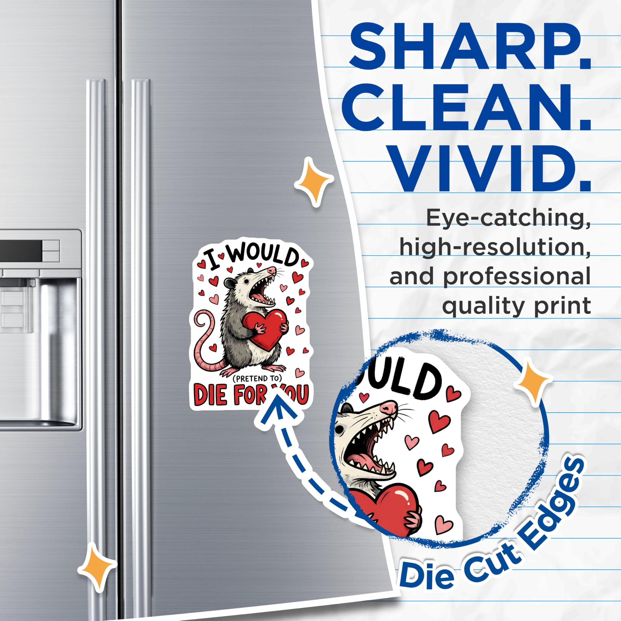 (2 Pack) Opossum Love Magnets - Funny Animal - I Would Die for You - Possum Decor - 5" On Longest Side - Premium Magnet - for Cars, Refrigerators, Toolboxes, Lockers - Made in USA - MAG16323