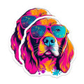(2 Pack) Colorful Dog Stickers - Neon Dog Art - Cool Dog with Sunglasses - 5" On Longest Side - Sticks to Smooth Flat Surfaces - Made in USA - BMCS7239