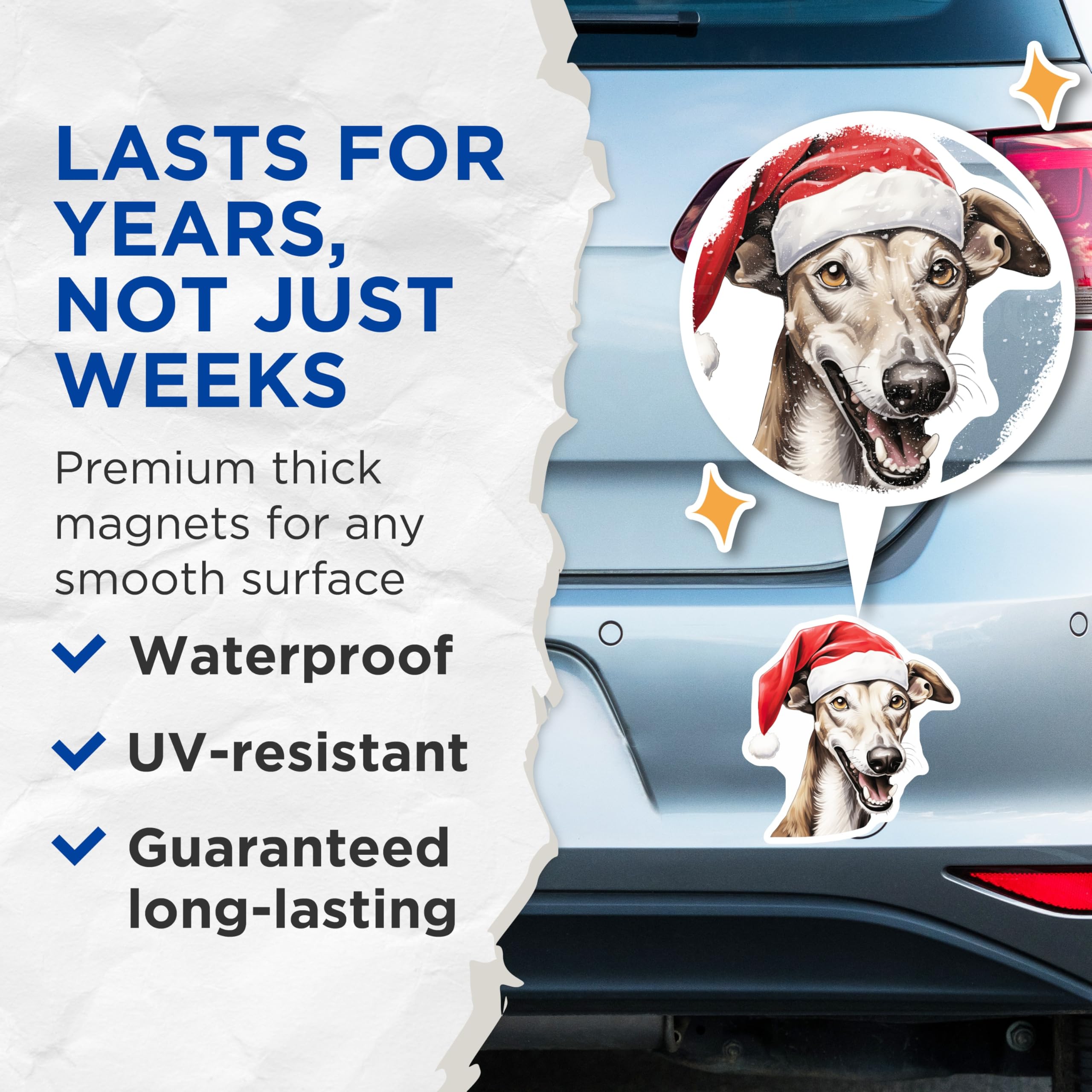 (2 Pack) Santa Whippet Magnets - Holiday Dog Decor - Christmas Pet Lover Accessory - 5 Inches On Longest Side - Thick Durable Magnet - Made in USA - MAG25385
