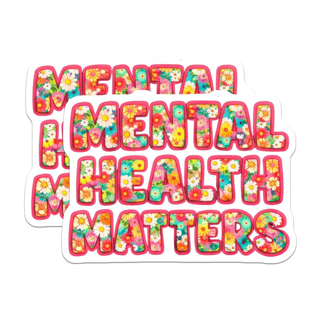 (2 Pack) Mental Health Matters Magnets - Floral Wellness Support - Inspirational Self Care Positivity Decor - 5 Inches On Longest Side - Thick Durable Magnet - Made in USA - MAG19543