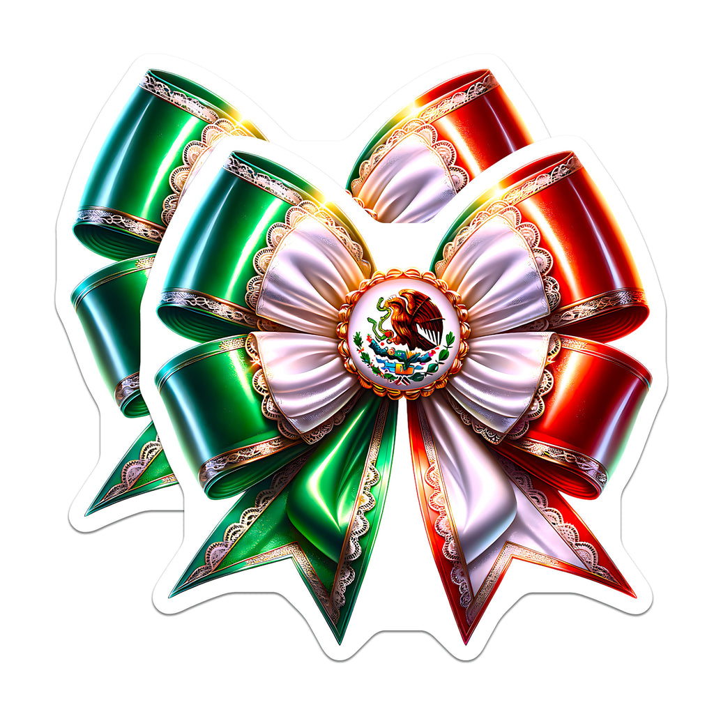 (2 Pack) Mexican Flag Bow Magnets - Mexico National Emblem Decor - Cinco de Mayo Celebration - Fiestas Patrias Cultural Item - 5 Inches On Longest Side - Thick Durable Magnet - Made in USA - MAG36453
