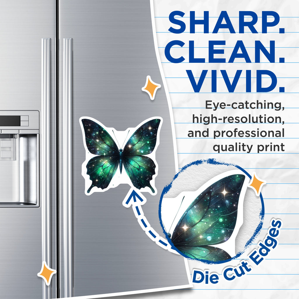 (2 Pack) Cosmic Butterfly Magnets - Starry Night Insect Decor - Whimsical Celestial Kitchen Refrigerator Locker Accessory - 5 Inches On Longest Side - Thick Durable Magnet - Made in USA - MAG38480