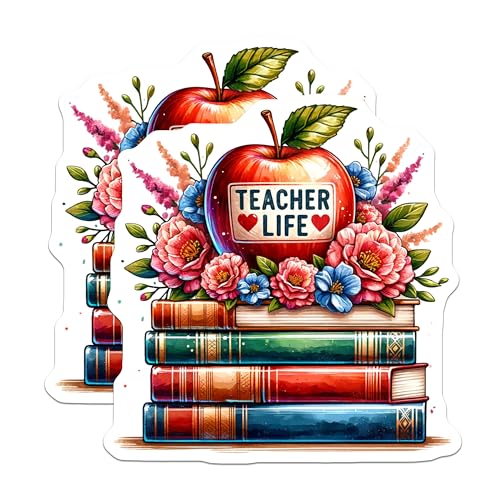 (2 Pack) Teacher Life Magnets - Apple Books Magnets - Classroom Decor - Education Enthusiast - 5" On Longest Side - for Cars, Fridges, Toolboxes - Made in USA - MAG6713