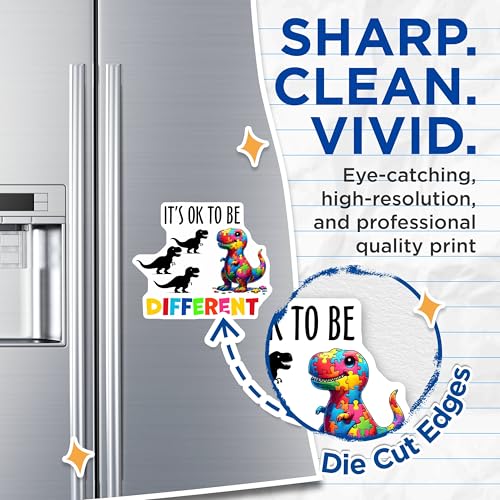 (2 Pack) It's OK to Be Different Magnets - Dinosaur Puzzle Piece - Motivational Message for Kids - 5" On Longest Side - for Cars, Refrigerators, Lockers - Made in USA BMCS3213