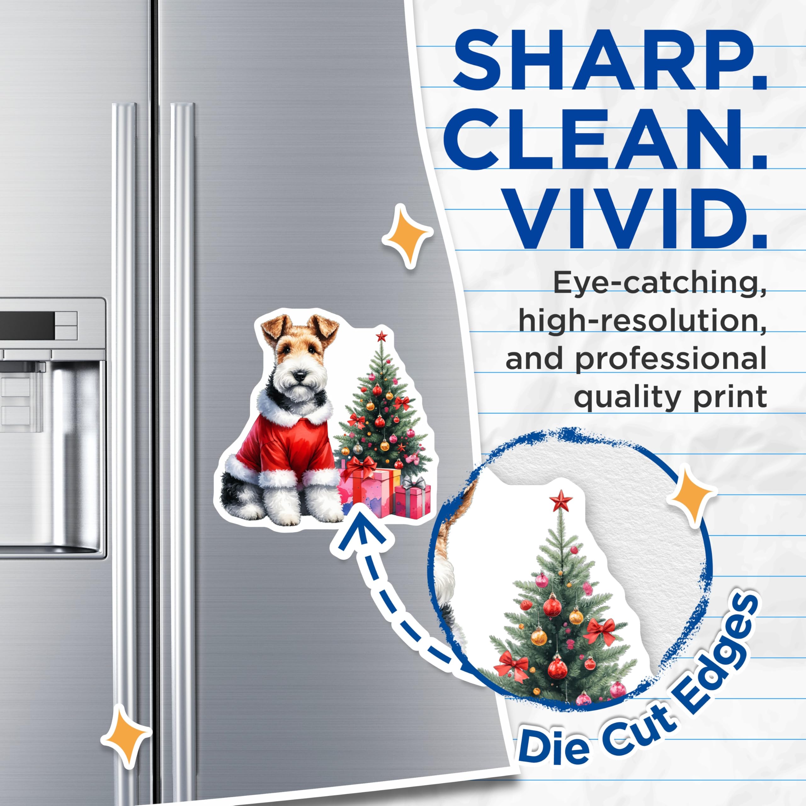 (2 Pack) Christmas Dog Magnets - Santa Fox Terrier Art - Holiday Pet Decor - Refrigerator Accent - 5 Inches On Longest Side - Thick Durable Magnet - Made in USA - MAG28764