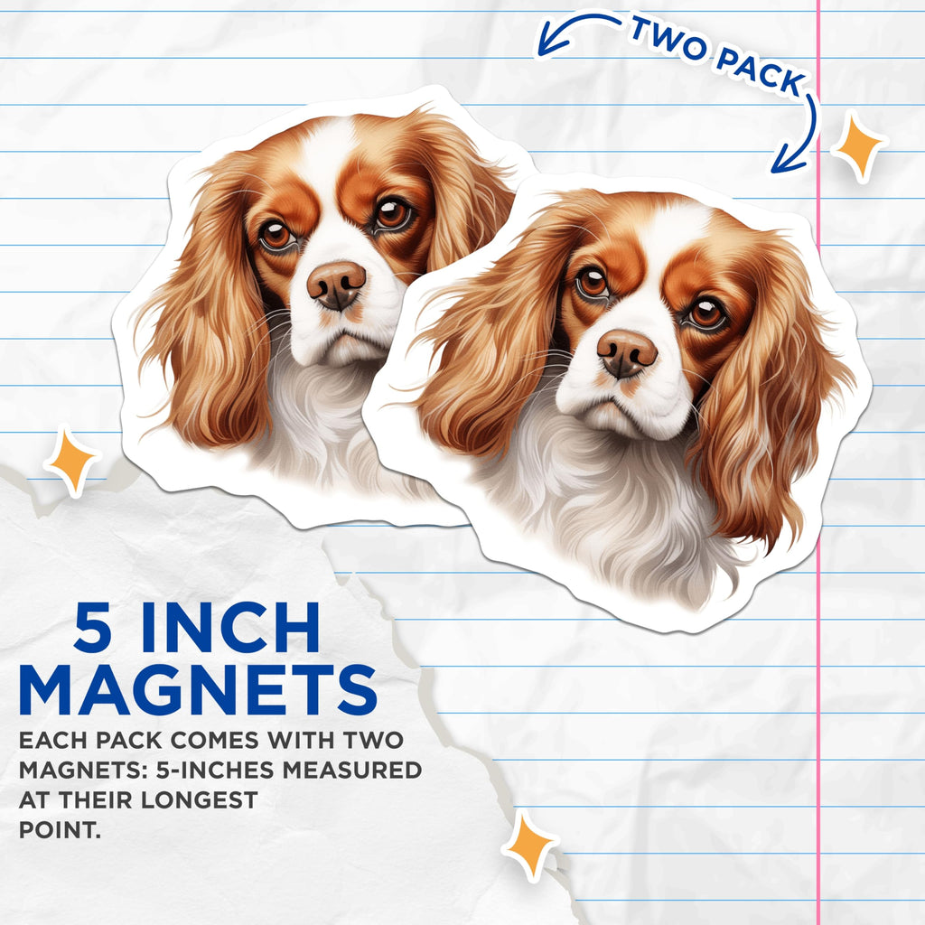 (2 Pack) Cavalier King Charles Spaniel Magnets - Dog Lover Decor - Pet Parent Refrigerator Art - 5 Inches On Longest Side - Thick Durable Magnet - Made in USA - MAG26740