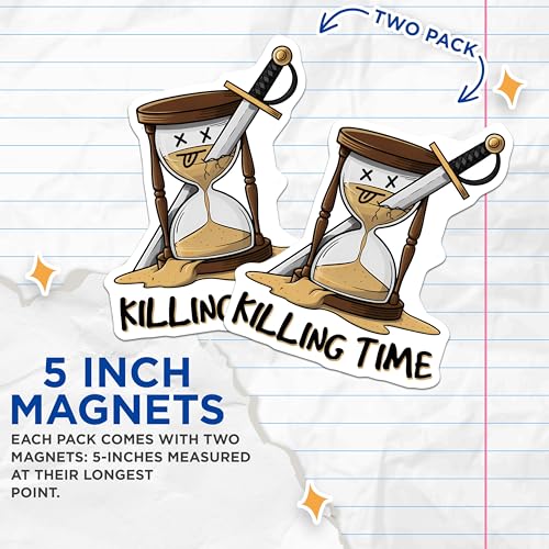 (2 Pack) Killing Time Magnets - Humorous Hourglass Decal - Fun and Quirky Refrigerator Decor - 5" On Longest Side - for Cars, Fridges, Toolboxes - Made in USA - MAG7629