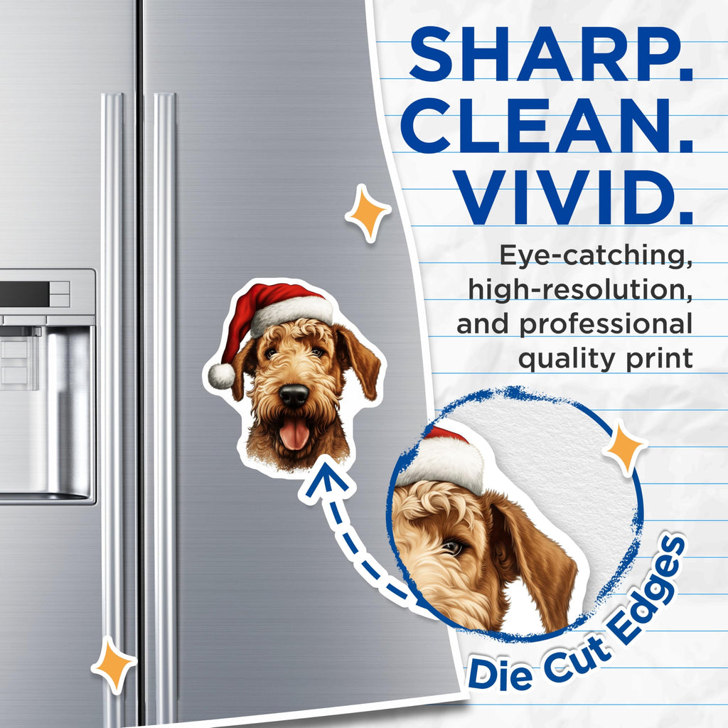 (2 Pack) Airedale Terrier Christmas Magnets - Festive Santa Hat Decor - Dog Lover Collection - 5 Inches On Longest Side - Thick Durable Magnet - Made in USA - MAG23306