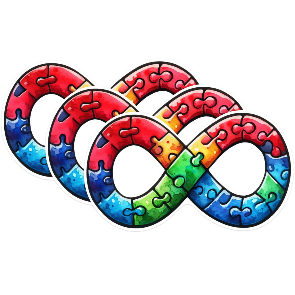 (3 Pack) Autism Awareness Decals - Infinity Symbol - Puzzle Pieces - 3 Inches On Longest Side - Easy Peel & Apply - Made in USA - 3MCS1007