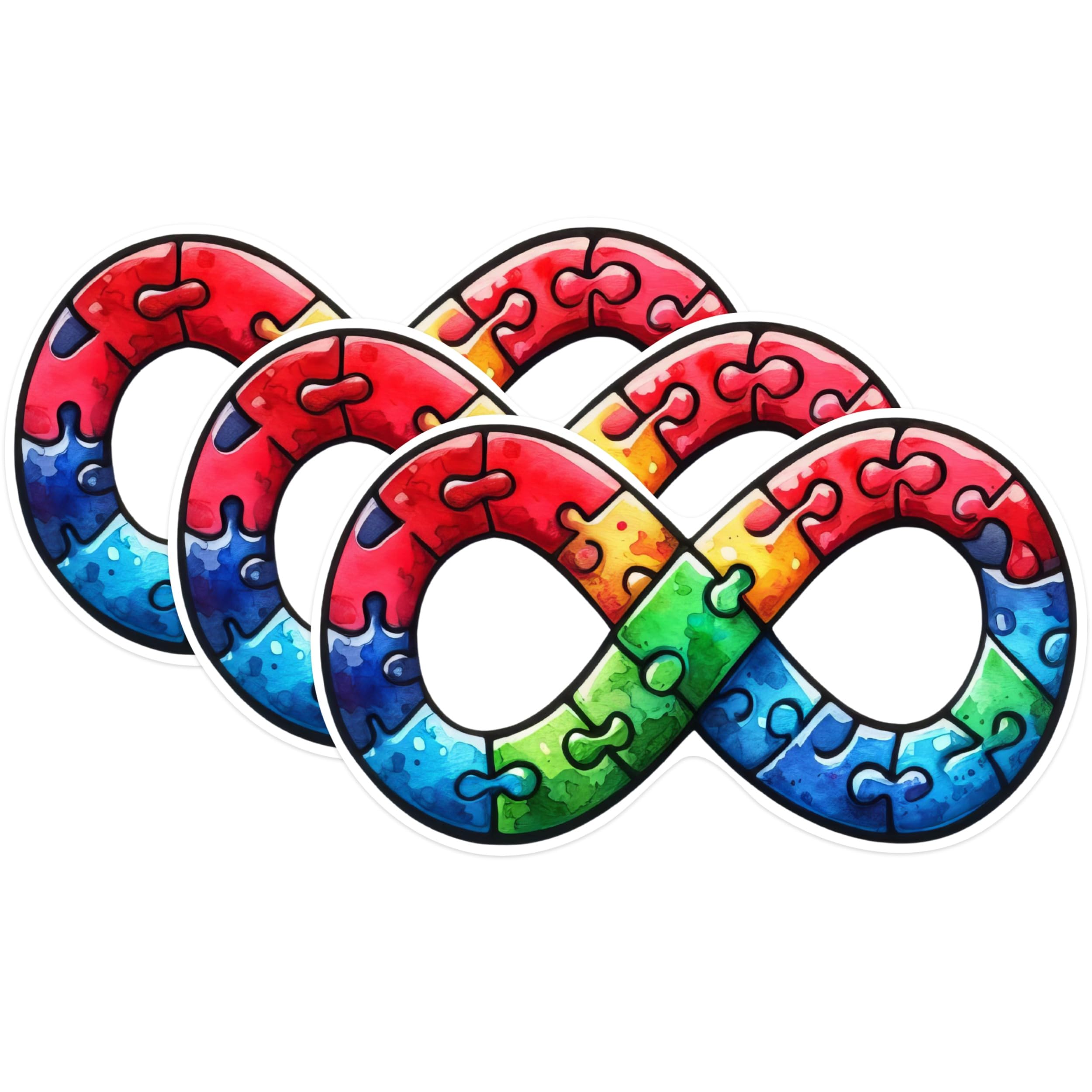 (3 Pack) Autism Awareness Decals - Infinity Symbol - Puzzle Pieces - 3 Inches On Longest Side - Easy Peel & Apply - Made in USA - 3MCS1007