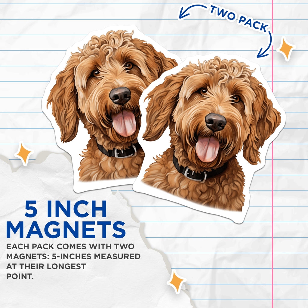 (2 Pack) Goldendoodle Dog Magnets - Cute Labradoodle Pet Owner Art - Dog Mom Locker Decor - 5 Inches On Longest Side - Thick Durable Magnet - Made in USA - MAG27916