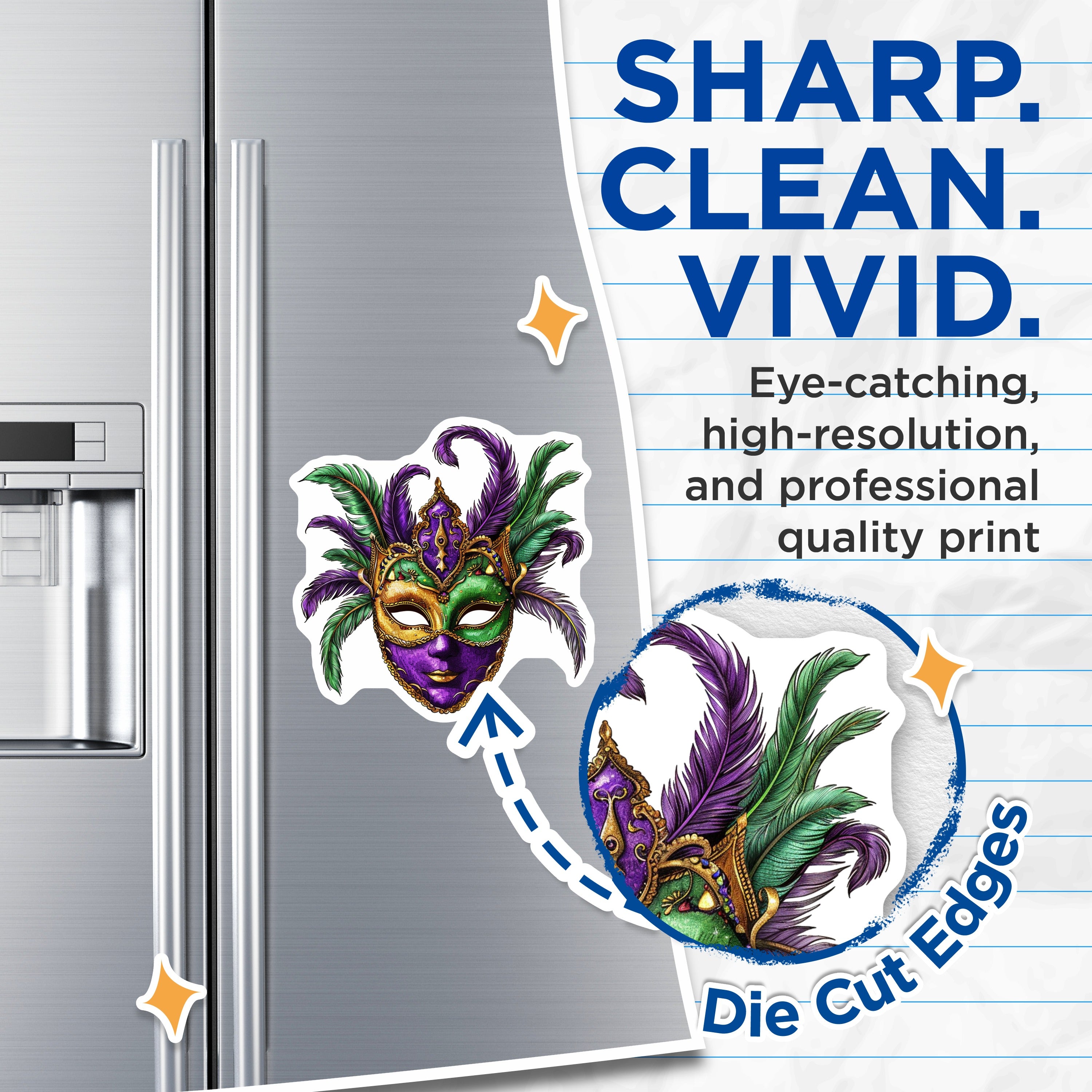 (2 Pack) Mardi Gras Mask Magnets - Venetian Masquerade Party Decor - New Orleans Festive Celebration - 5 Inches On Longest Side - Thick Durable Magnet - Made in USA - MAG36197