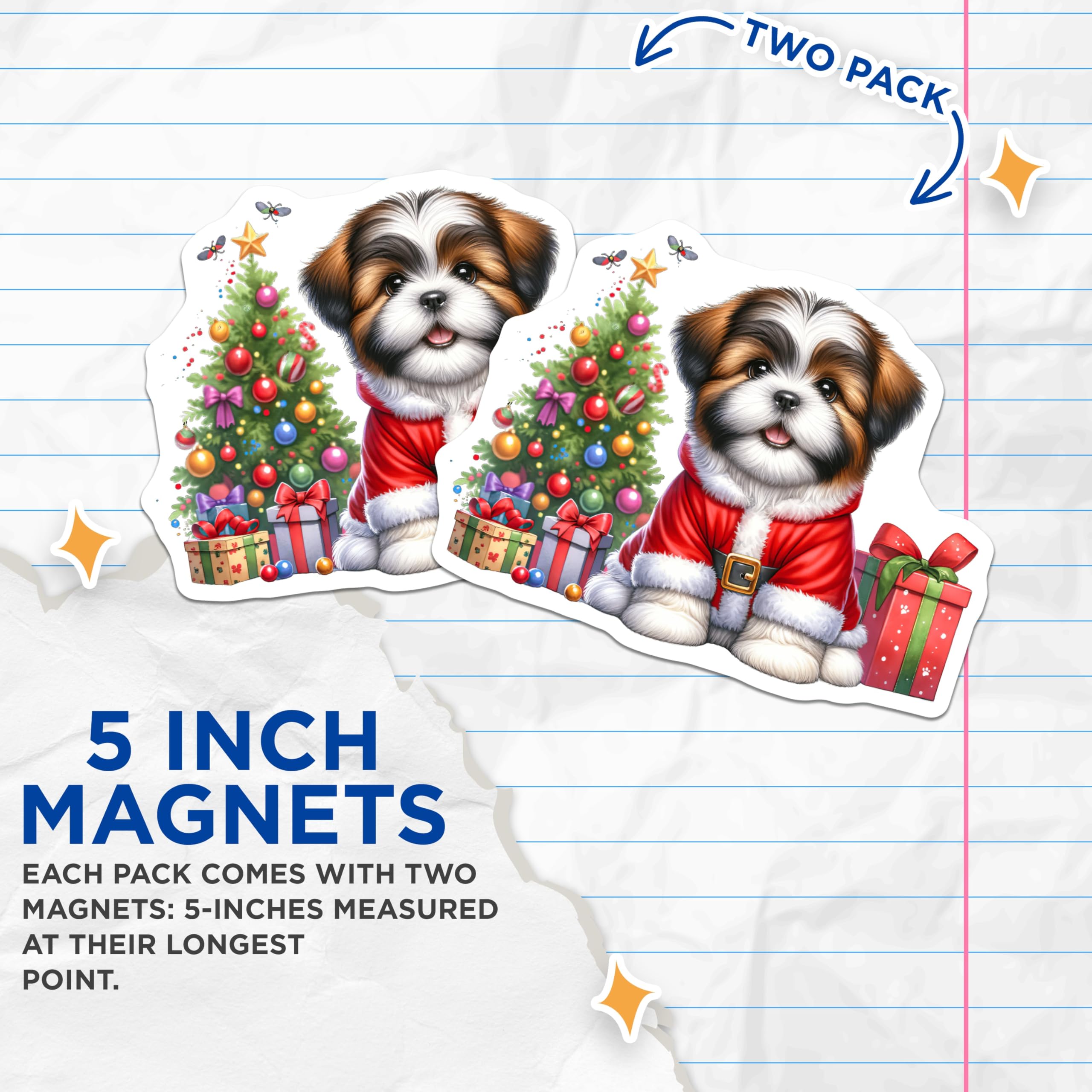 (2 Pack) Shih Tzu Christmas Magnets - Santa Puppy Holiday Decor - Dog Lover Fridge Magnets - 5 Inches On Longest Side - Thick Durable Magnet - Made in USA - MAG26522