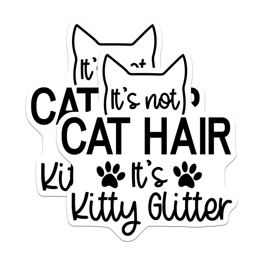 (2 Pack) Cat Hair Stickers - Funny Pet Stickers - Kitty Glitter Decals - 5" On Longest Side - Sticks to Smooth Flat Surfaces - Made in USA - BMCS4112