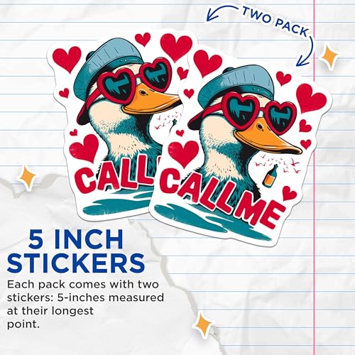 (2 Pack) Funny Duck Stickers - Cute Animal Stickers - Call Me Stickers - 5" On Longest Side - Sticks to Smooth Flat Surfaces - Made in USA - BMCS4787