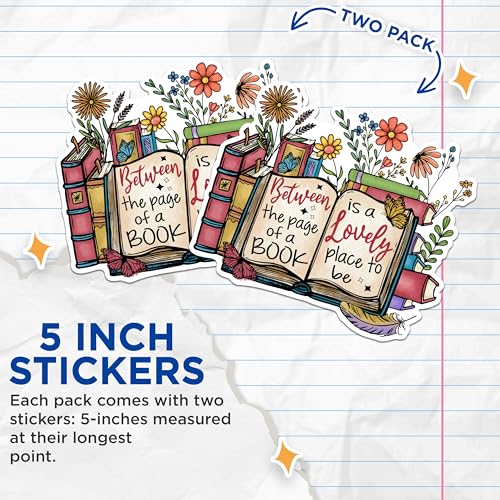 (2 Pack) Book Lovers Stickers - Bookworm - Reading - Inspirational Quotes - Butterfly - 5" On Longest Side - Sticks to Any Smooth Flat Surface - Made in USA - BMCS2865