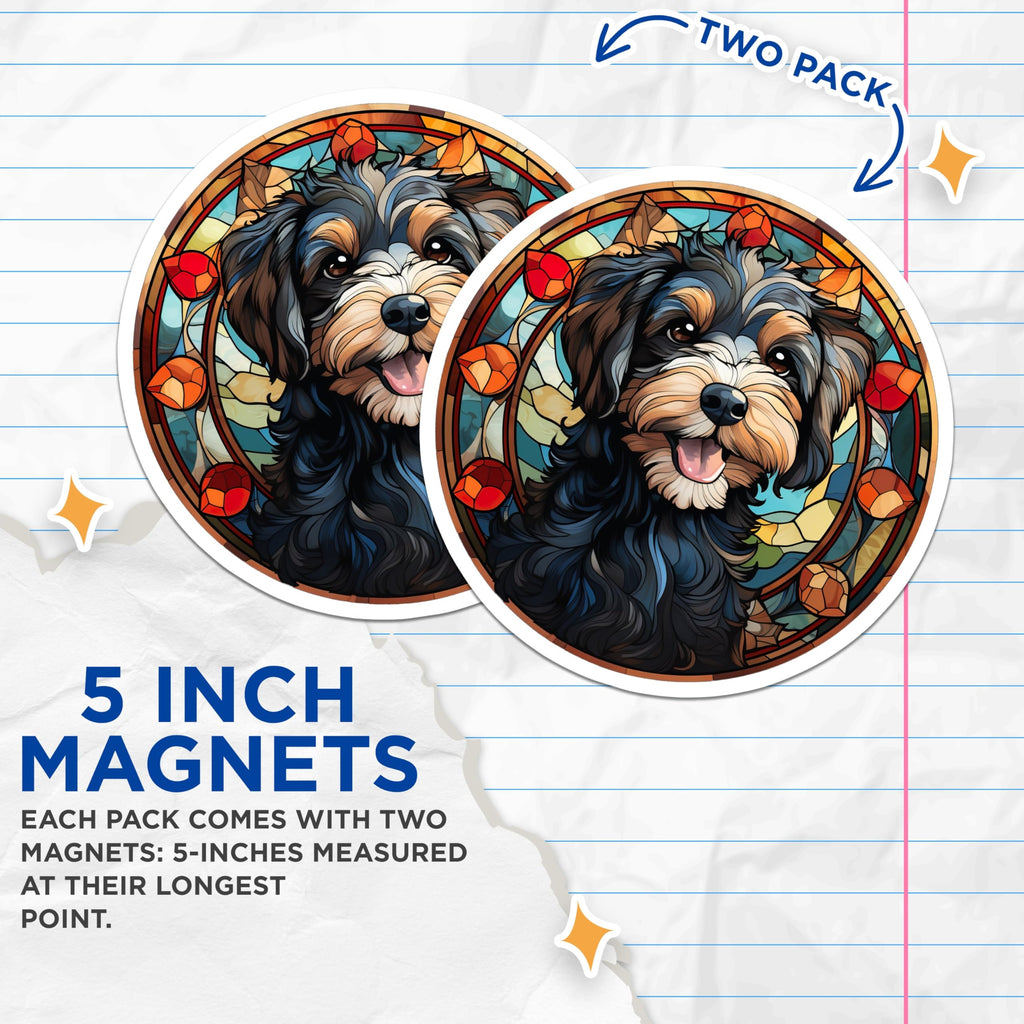 (2 Pack) Stained Glass Dog Magnets - Cute Pet Portrait - Doodle Lover Fridge Art - Havanese Shih Tzu Decor - 5 Inches On Longest Side - Thick Durable Magnet - Made in USA - MAG28471