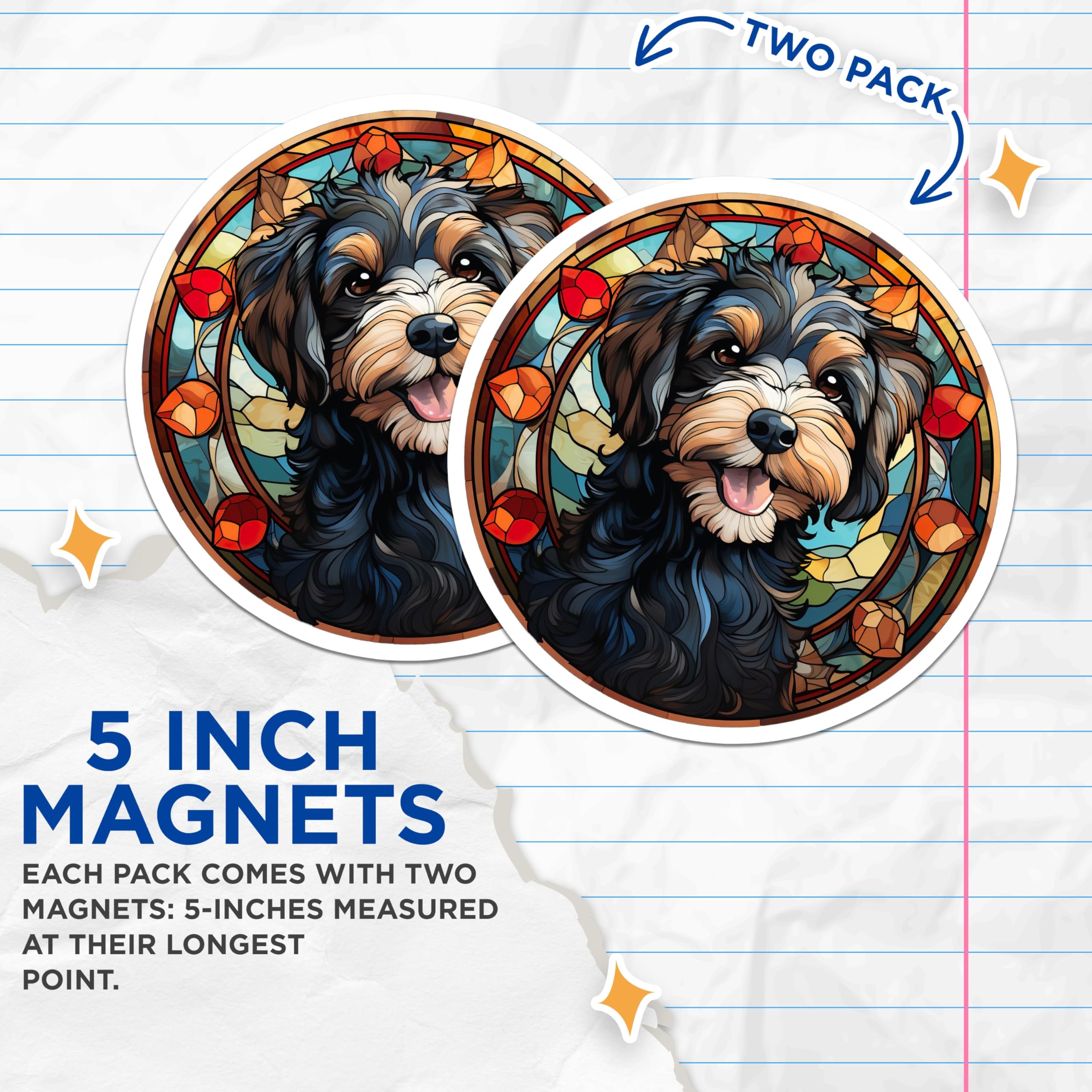 (2 Pack) Stained Glass Dog Magnets - Cute Pet Portrait - Doodle Lover Fridge Art - Havanese Shih Tzu Decor - 5 Inches On Longest Side - Thick Durable Magnet - Made in USA - MAG28471
