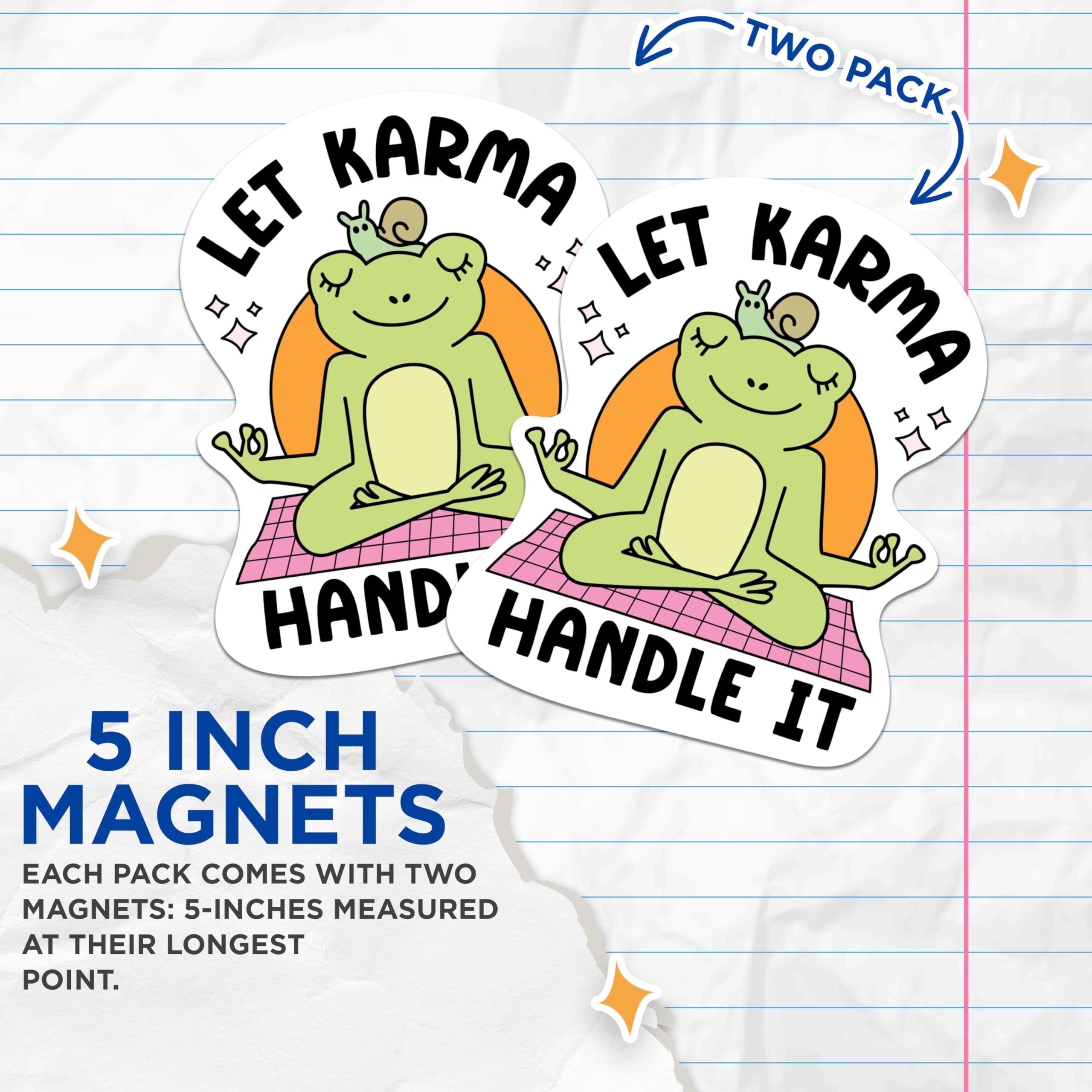 (2 Packs) Let Karma Handle It Magnets - Meditating Frog Peaceful Zen Namaste Magnets - 5 Inches On Longest Side - Premium Magnet - for Fridges, Toolboxes, Cars - Made in USA - MAG2305