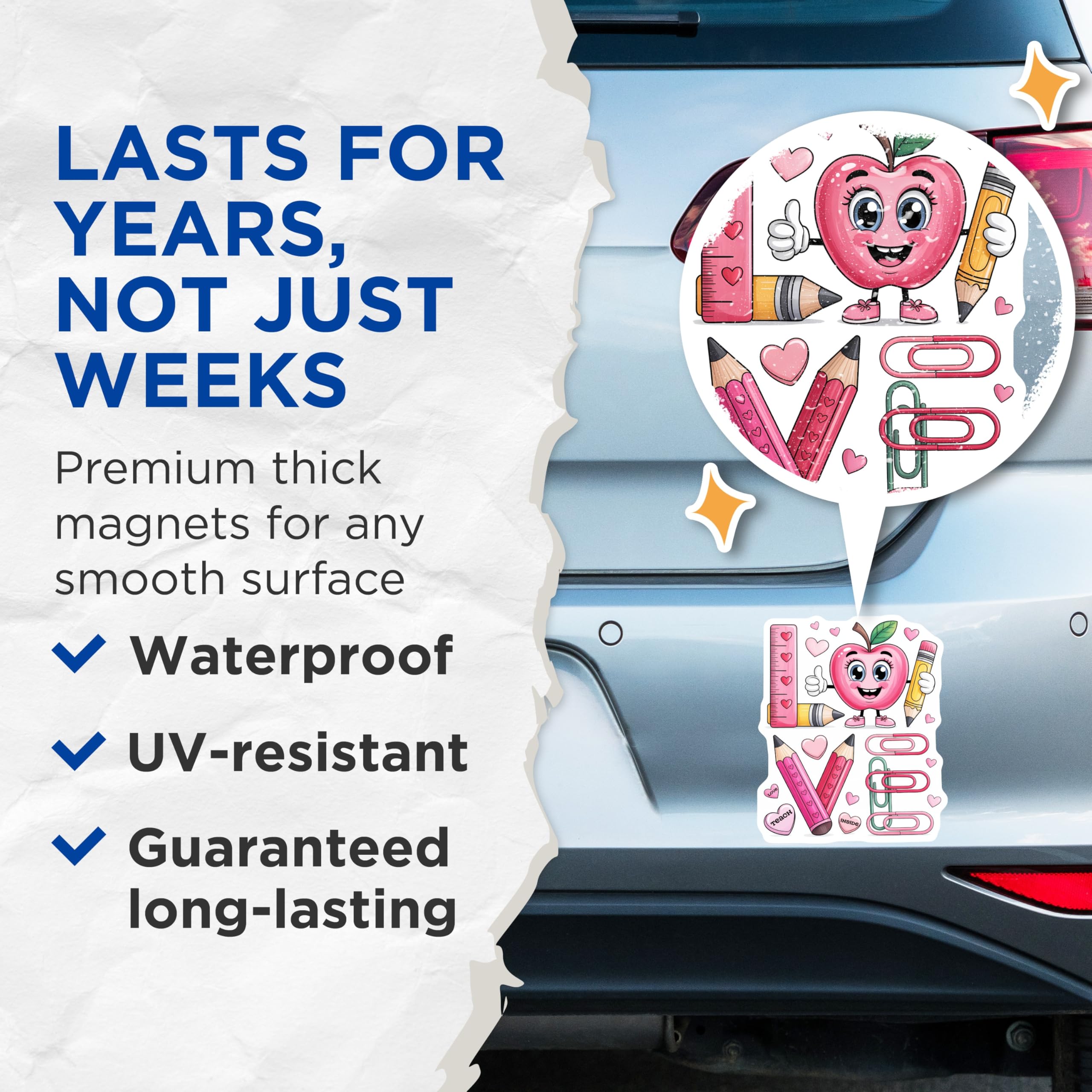 (2 Pack) Teacher Magnets - Cute Apple Magnets - School Supplies Magnets - 5" On Longest Side - Premium Magnet - for Cars, Refrigerators, Toolboxes, Lockers - Made in USA - MAG16783