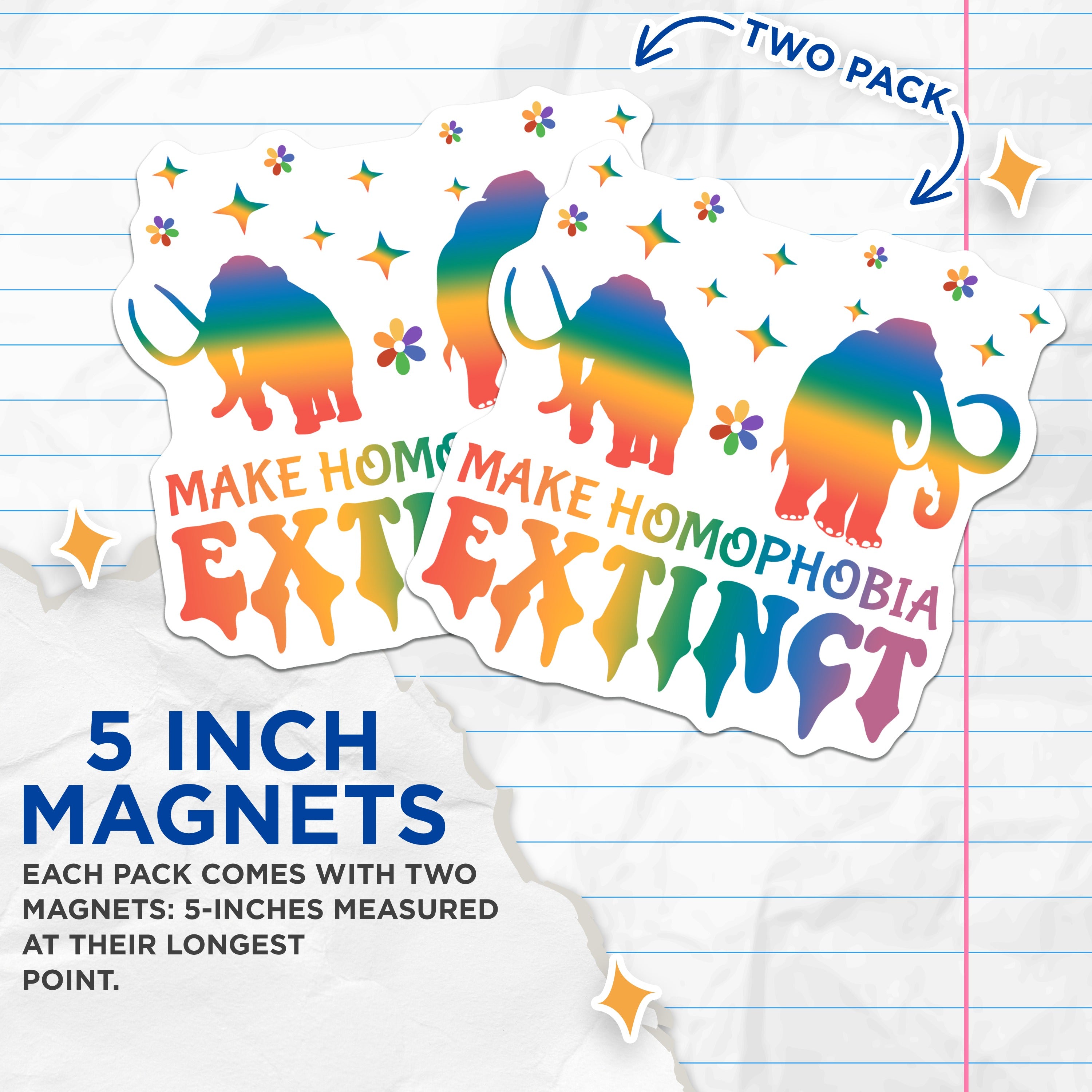 (2 Pack) Pride Magnets - Homophobia Extinct Rainbow Elephant LGBTQ Ally - Activist Fridge Locker Decor - 5 Inches On Longest Side - Thick Durable Magnet - Made in USA - MAG37737