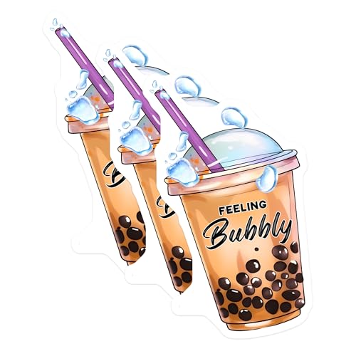 (3 Pack) Bubble Tea Decals - Feeling Bubbly Sticker - Laptop Decals - 3 Inches On Longest Side - Easy Peel & Apply - Made in USA - 3MCS6519