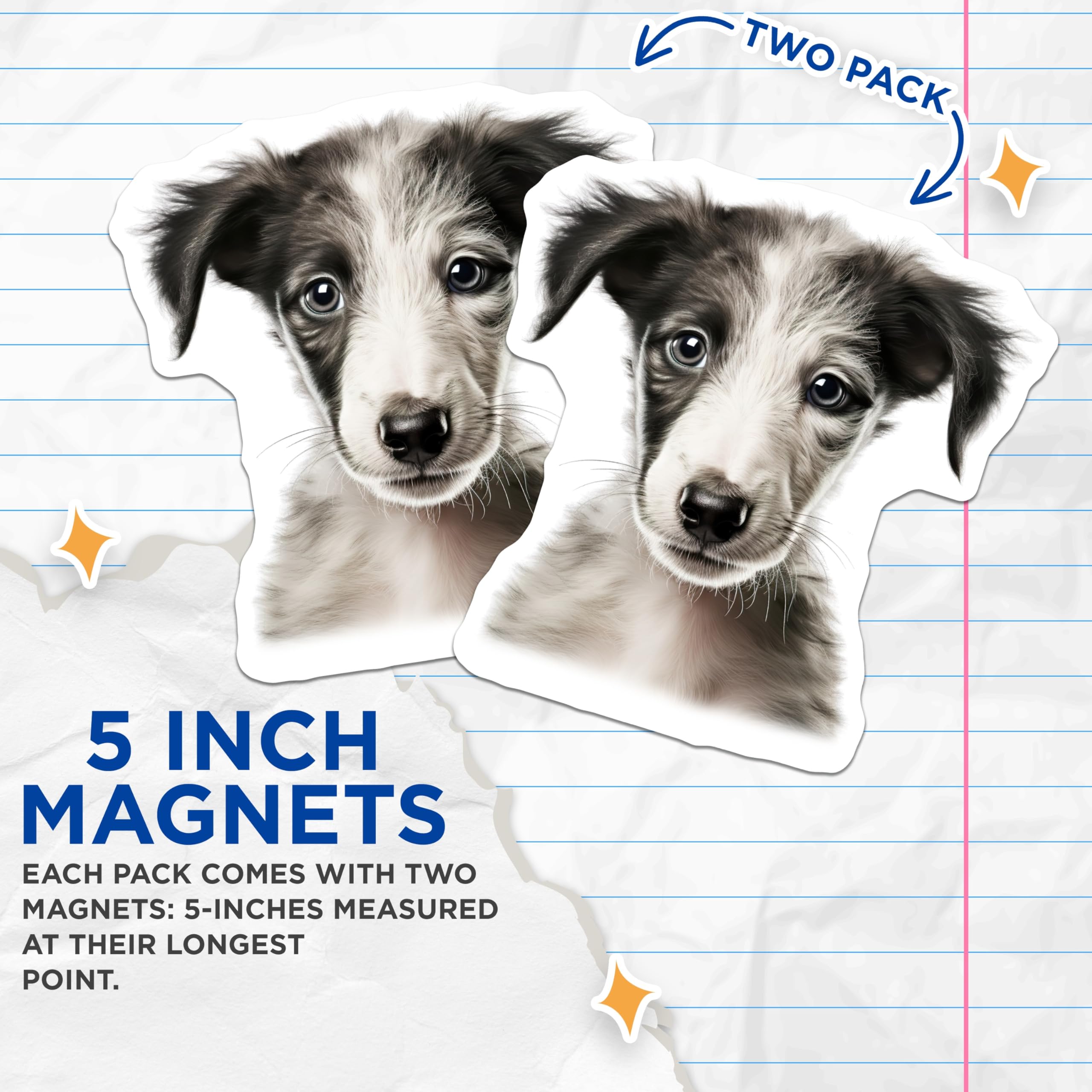 (2 Pack) Sighthound Puppy Magnets - Dog Lover Decor - Pet Parent Kitchen Art - 5 Inches On Longest Side - Thick Durable Magnet - Made in USA - MAG27433