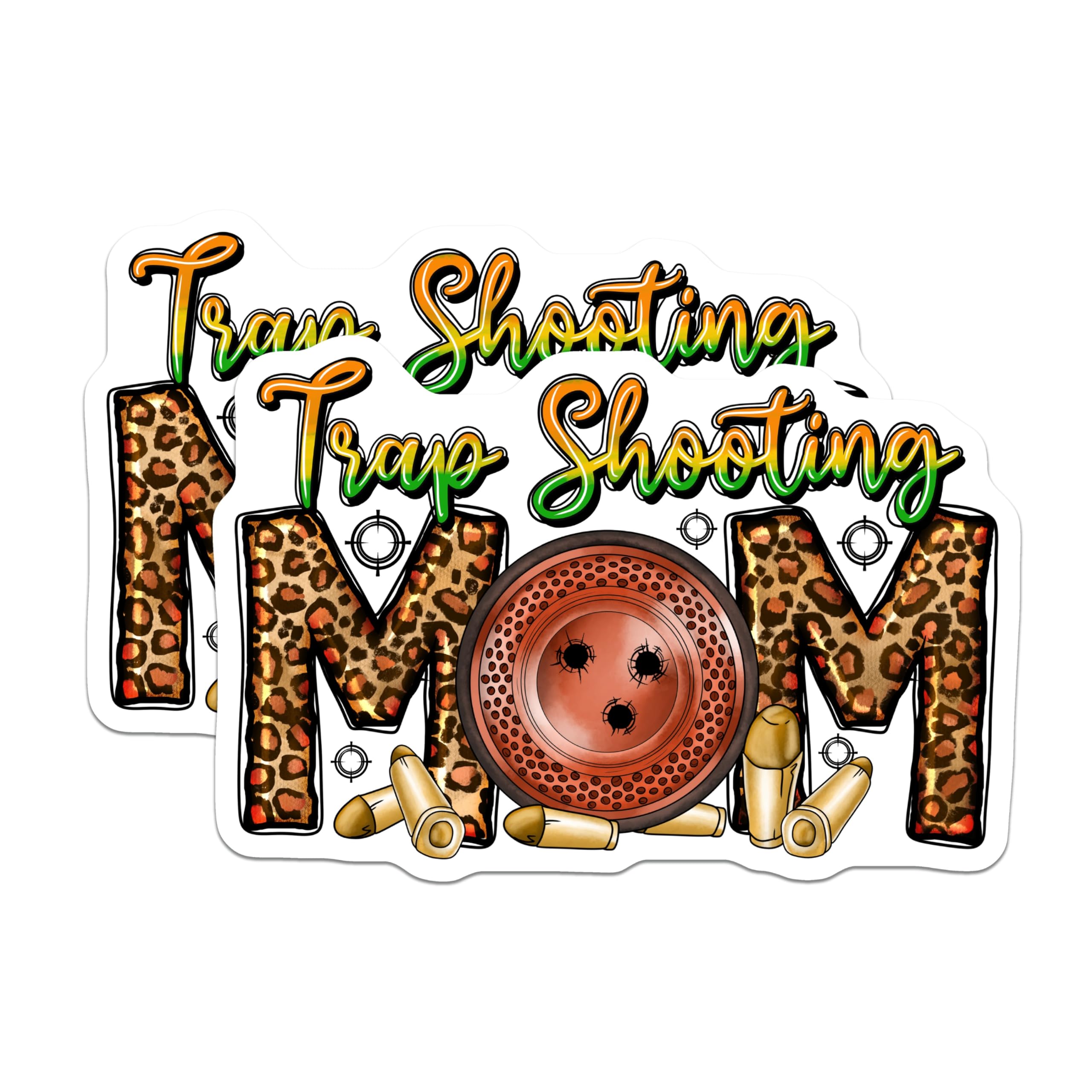 (2 Pack) Trap Shooting Mom Magnets - Leopard Print Clay Target Shooter Accessory - Shooting Sports Mama Home Decor - 5 Inches On Longest Side - Thick Durable Magnet - Made in USA - MAG27805