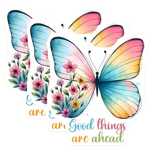 (3 Pack) Butterfly Decals - Floral Wings - Positive Message Decal - 3 Inches On Longest Side - Easy Peel & Apply - Made in USA - 3MCS8494
