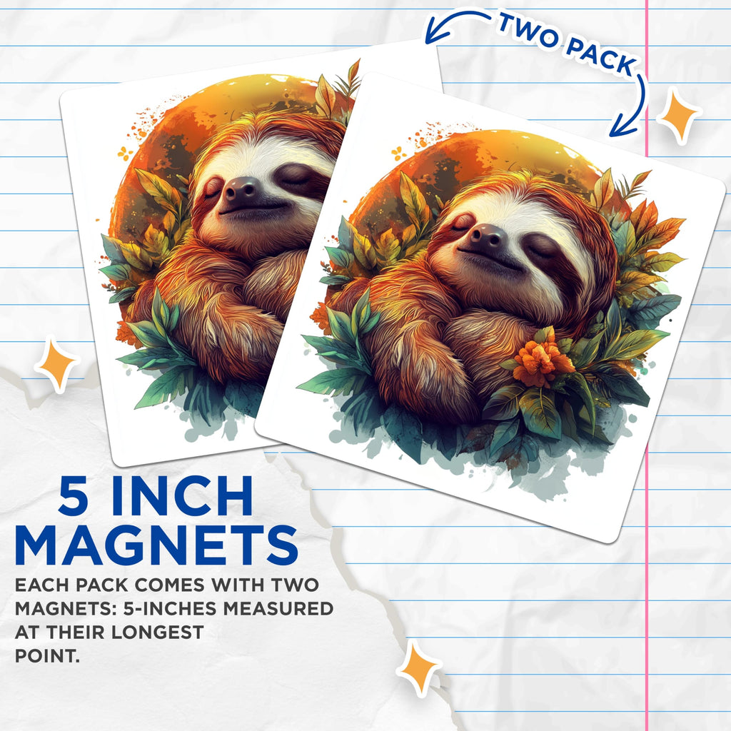 (2 Pack) Sloth Magnets - Sleeping Sloth Fridge Decor - Cozy Tropical Animal Locker Magnets - Cute Nature Lover Art - 5 Inches On Longest Side - Thick Durable Magnet - Made in USA - MAG27104