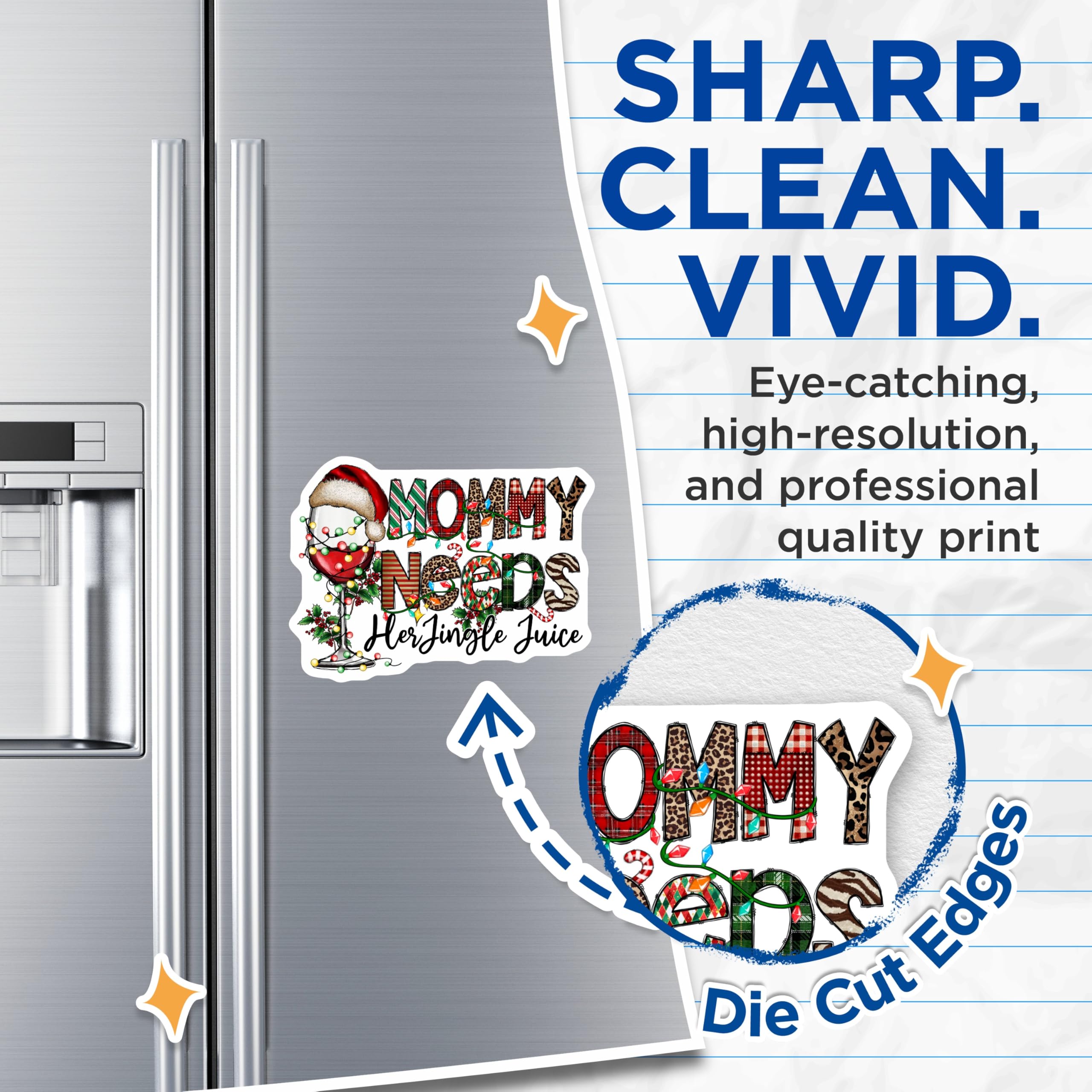 (2 Pack) Mommy Needs Jingle Juice Magnets - Funny Holiday Refrigerator Decor - Christmas Wine Lover Mom Accent - 5 Inches On Longest Side - Thick Durable Magnet - Made in USA - MAG25399