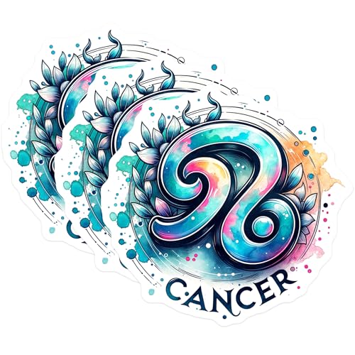 (3 Pack) Cancer Zodiac Decals - Astrology Sign Stickers - Laptop Decor- 3 Inches On Longest Side - Easy Peel & Apply - Made in USA - 3MCS5798