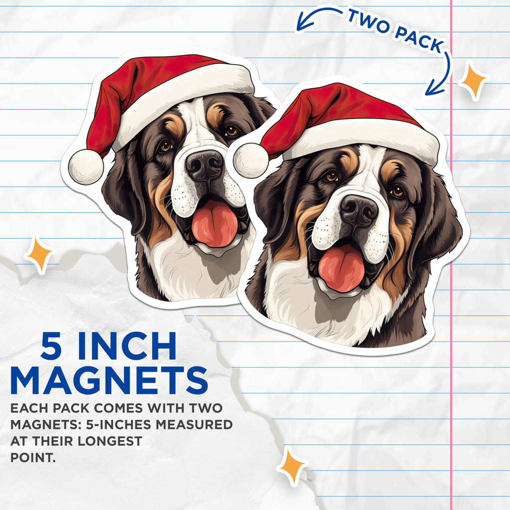 (2 Pack) Bernese Mountain Dog Magnets - Christmas Dog Decor - Holiday Pet Art - 5 Inches On Longest Side - Thick Durable Magnet - Made in USA - MAG25299