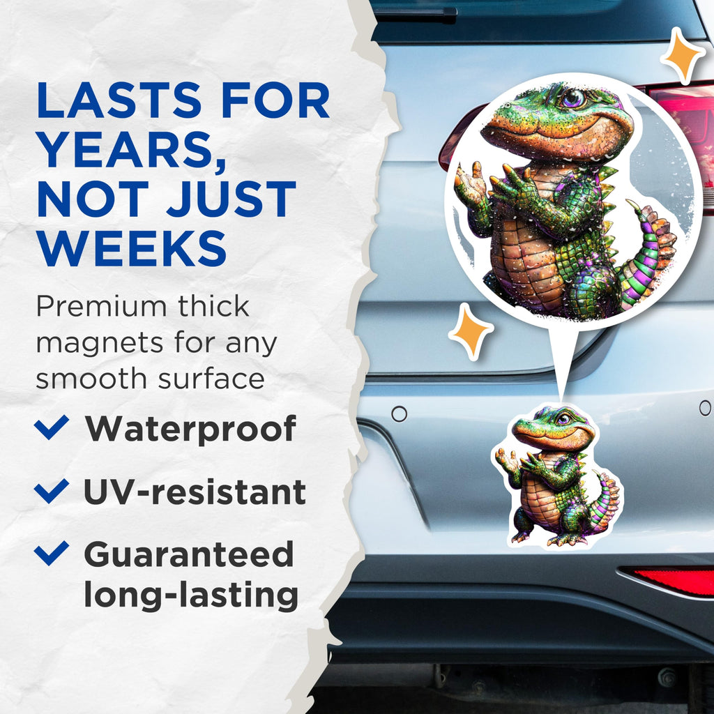 (2 Pack) Alligator Magnets - Cute Reptile Art - Fridge Decor - 5" On Longest Side - Premium Magnet - for Cars, Refrigerators, Toolboxes, Lockers - Made in USA - MAG16008