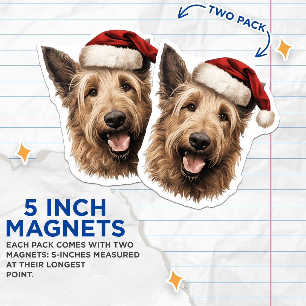 (2 Pack) Santa Dog Magnets - Shaggy Christmas Dog Art - Festive Holiday Pet Decor - Refrigerator Magnet Accessory - 5 Inches On Longest Side - Thick Durable Magnet - Made in USA - MAG23458