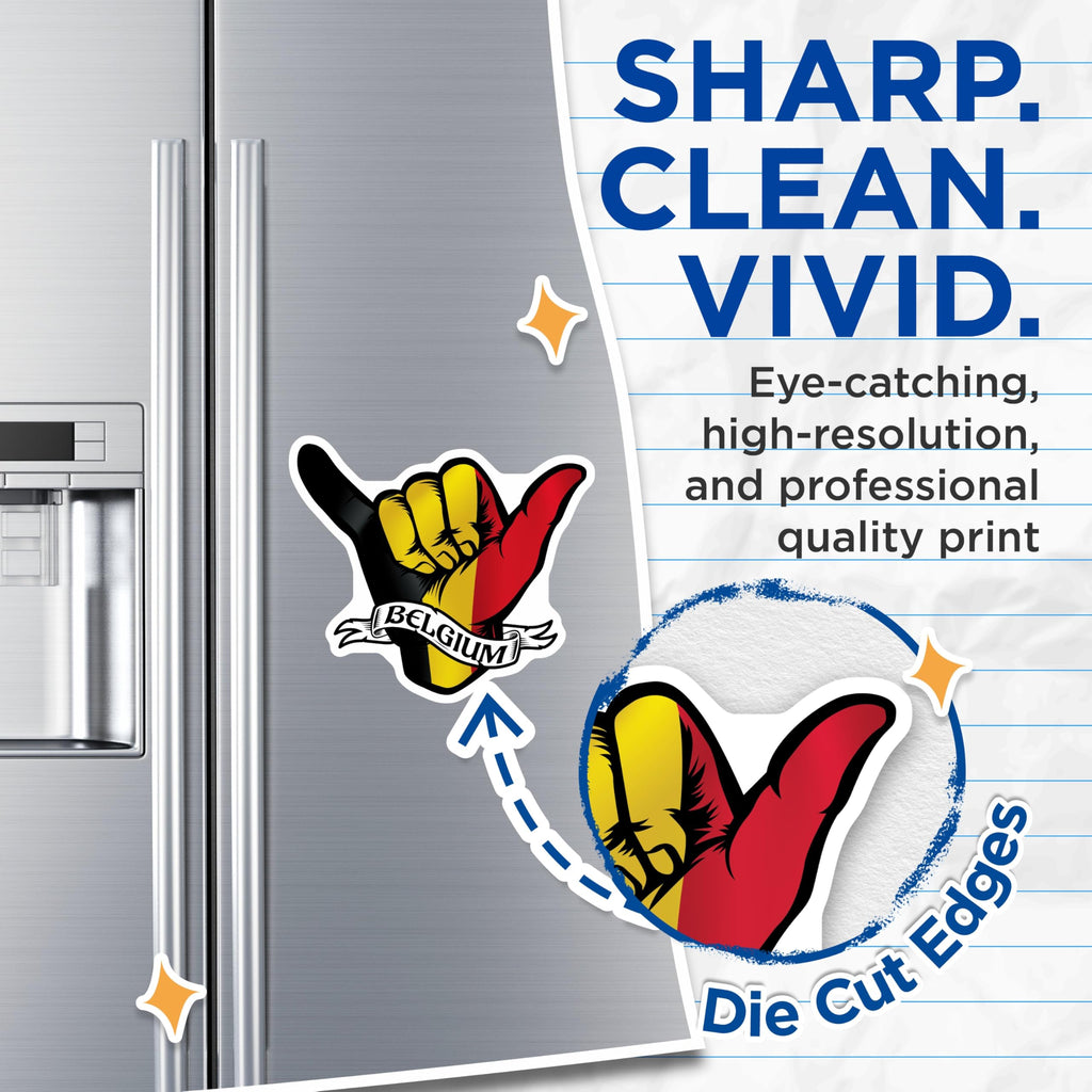 (2 Pack) Belgium Flag Hand Magnets - Shaka Sign - Souvenir Fridge Decor - 5" On Longest Side - Premium Magnet - for Cars, Refrigerators, Toolboxes, Lockers - Made in USA - MAG18844