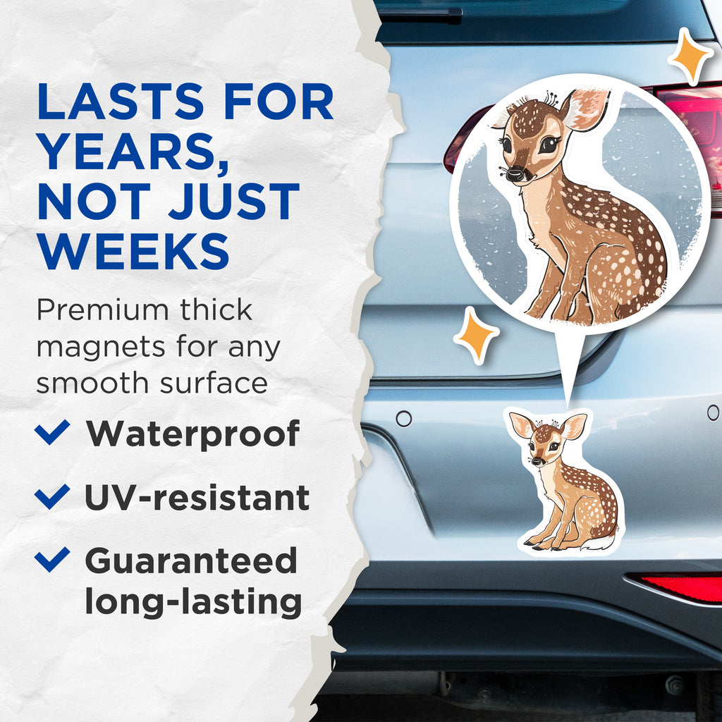 (2 Pack) Cute Fawn Magnets - Woodland Animal Decor - Nursery Refrigerator Magnet - 5 Inches On Longest Side - Thick Durable Magnet - Made in USA - MAG38243