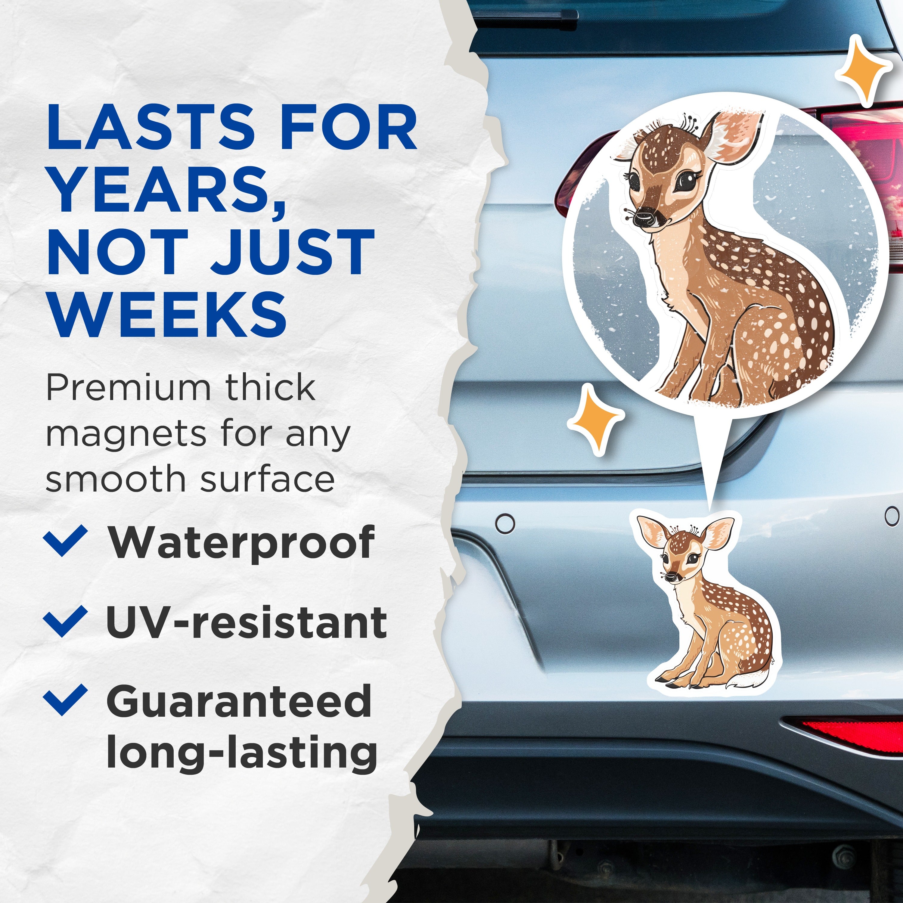 (2 Pack) Cute Fawn Magnets - Woodland Animal Decor - Nursery Refrigerator Magnet - 5 Inches On Longest Side - Thick Durable Magnet - Made in USA - MAG38243