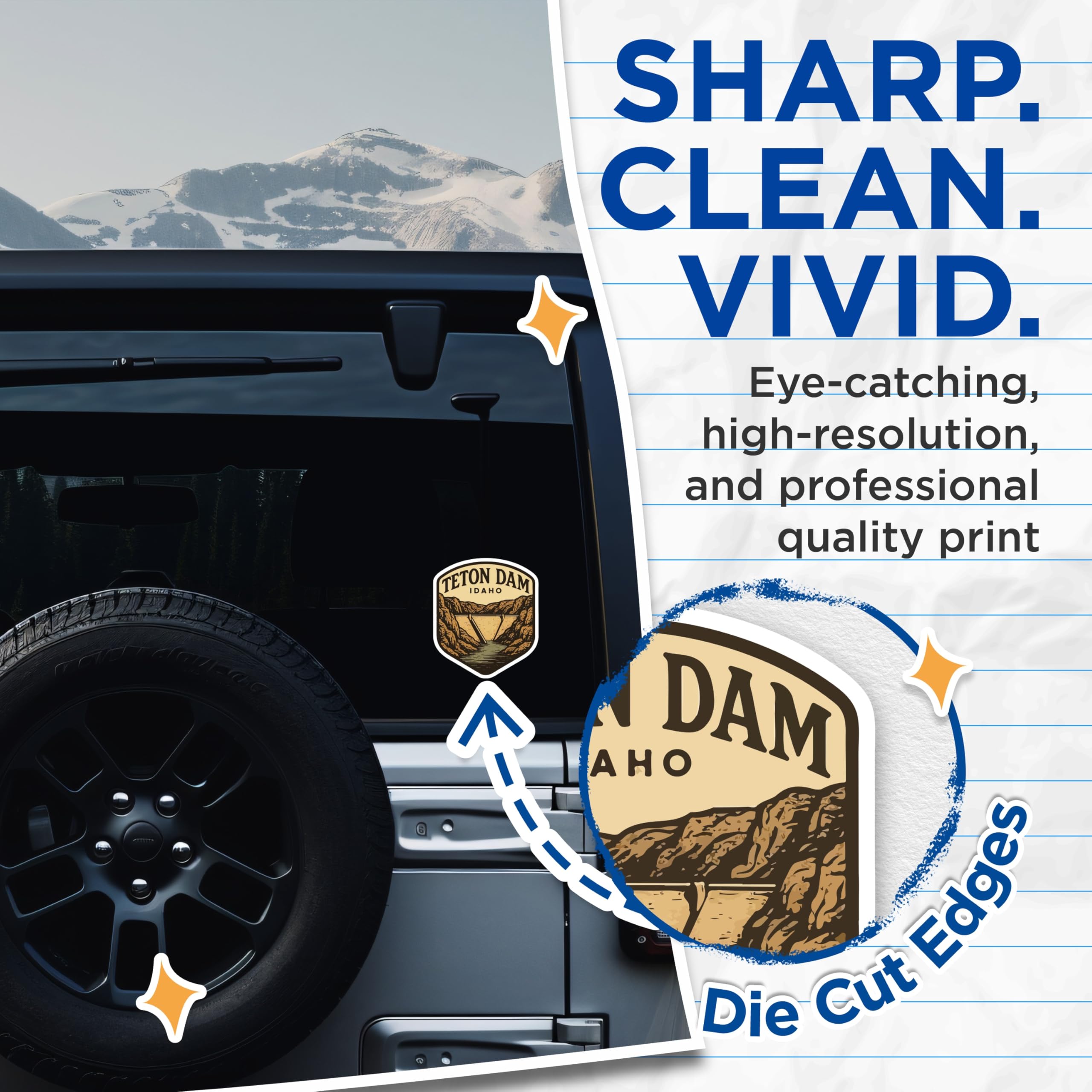 (2 Pack) Teton Dam Idaho Stickers - Idaho Mountain Scenery - Vintage Park Style Decals - 5" On Longest Side - Sticks to Smooth Flat Surfaces - Made in USA - BMCS20081