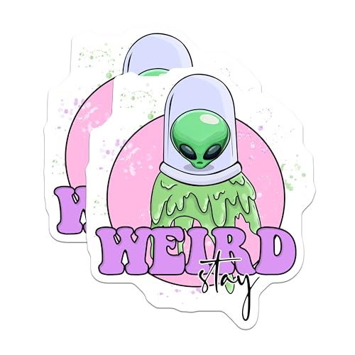 (2 Pack) Alien Stickers - Stay Weird - Fun Alien Vinyl Decal - 5" On Longest Side - Sticks to Smooth Flat Surfaces - Made in USA - BMCS7764