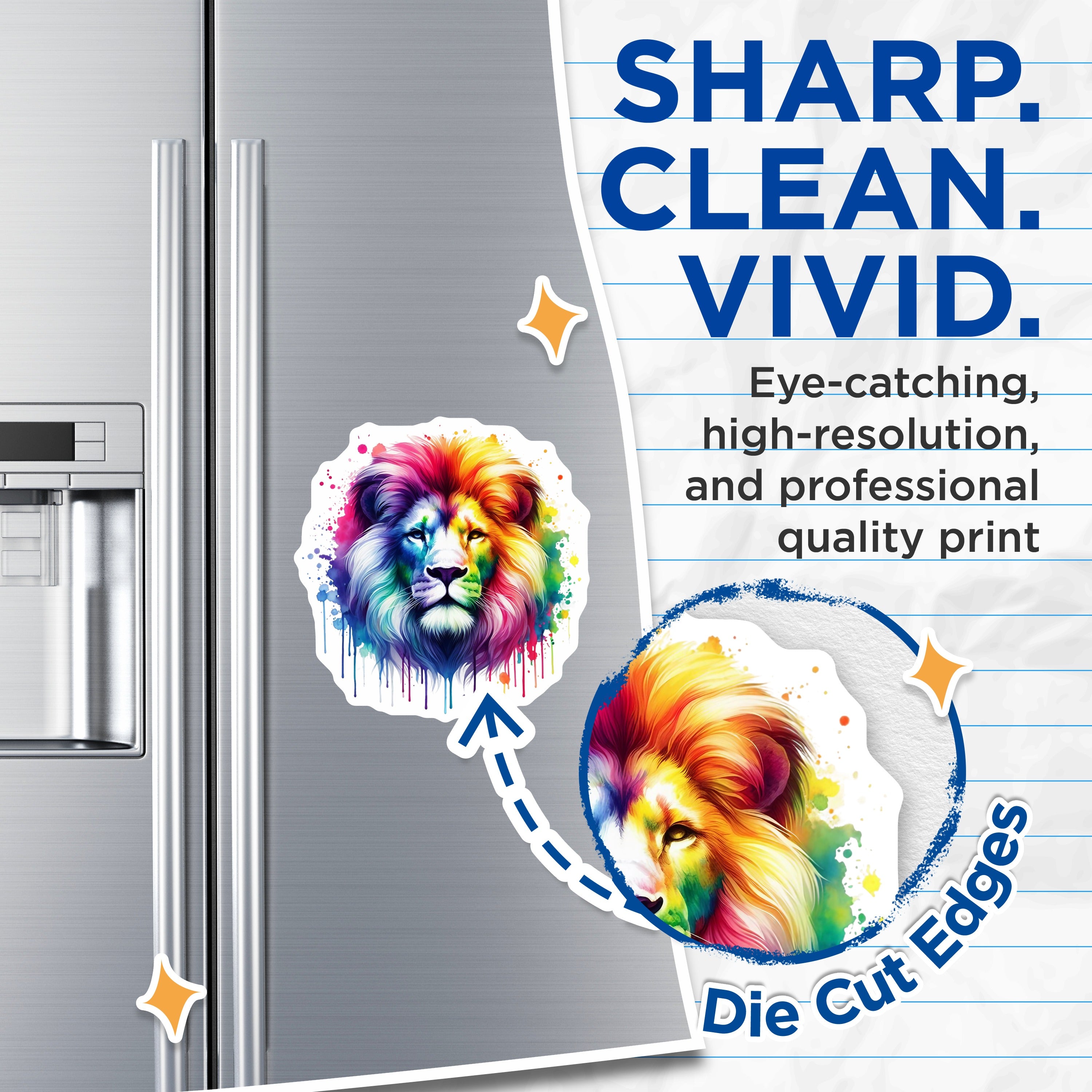 (2 Pack) Rainbow Lion Magnets - Watercolor Animal Art - Majestic Big Cat Pride Decor - Vibrant Fridge Locker Accent - 5 Inches On Longest Side - Thick Durable Magnet - Made in USA - MAG36208